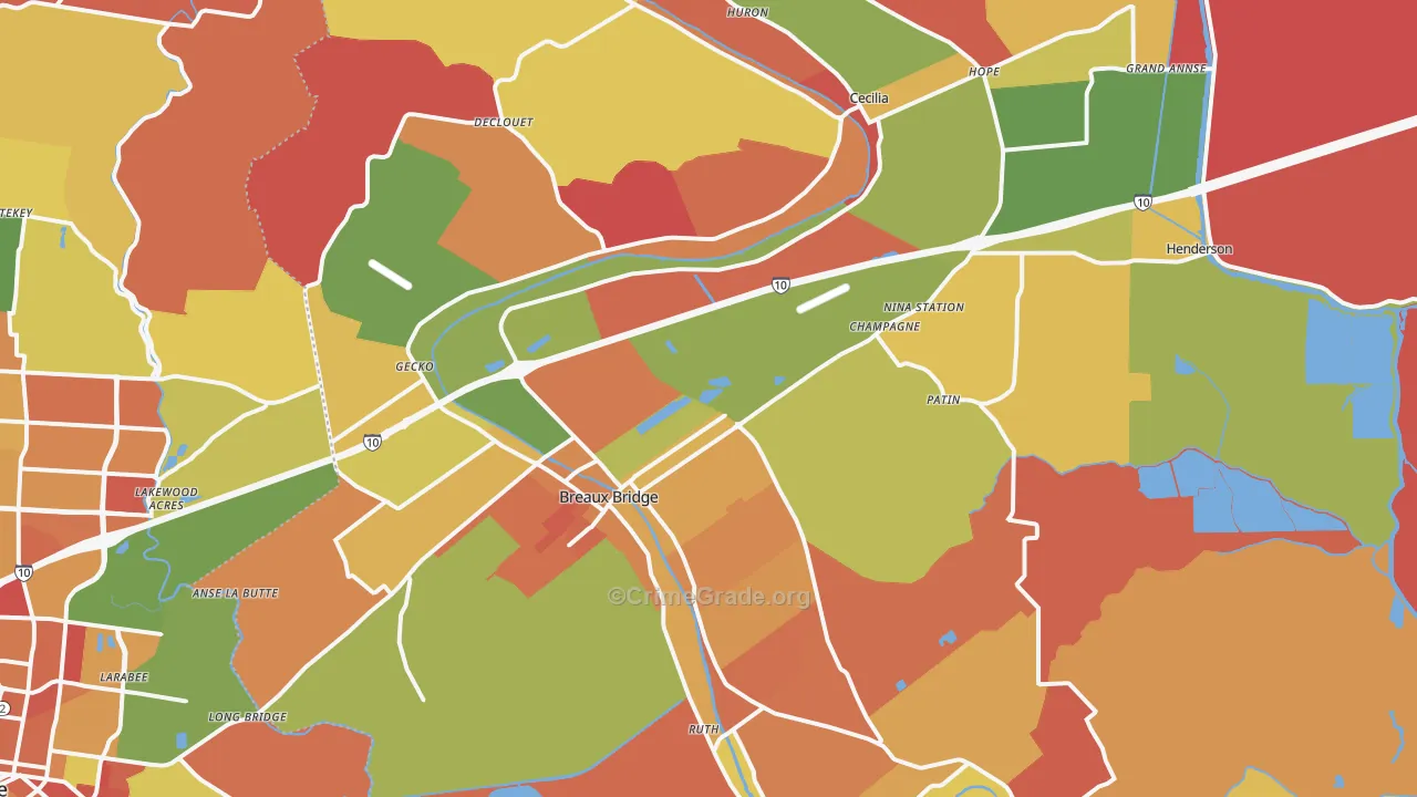 Breaux Bridge, LA Map of Arson Rates