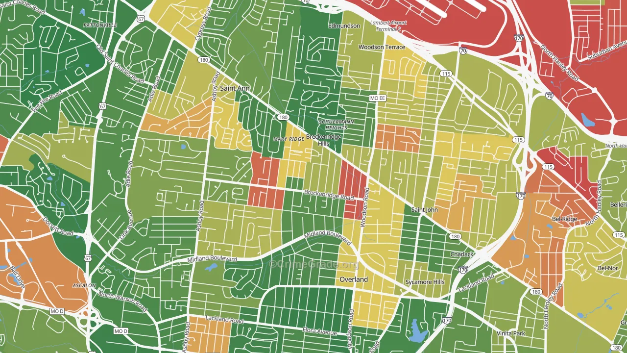 Breckenridge Hills, MO Map of Arson Rates
