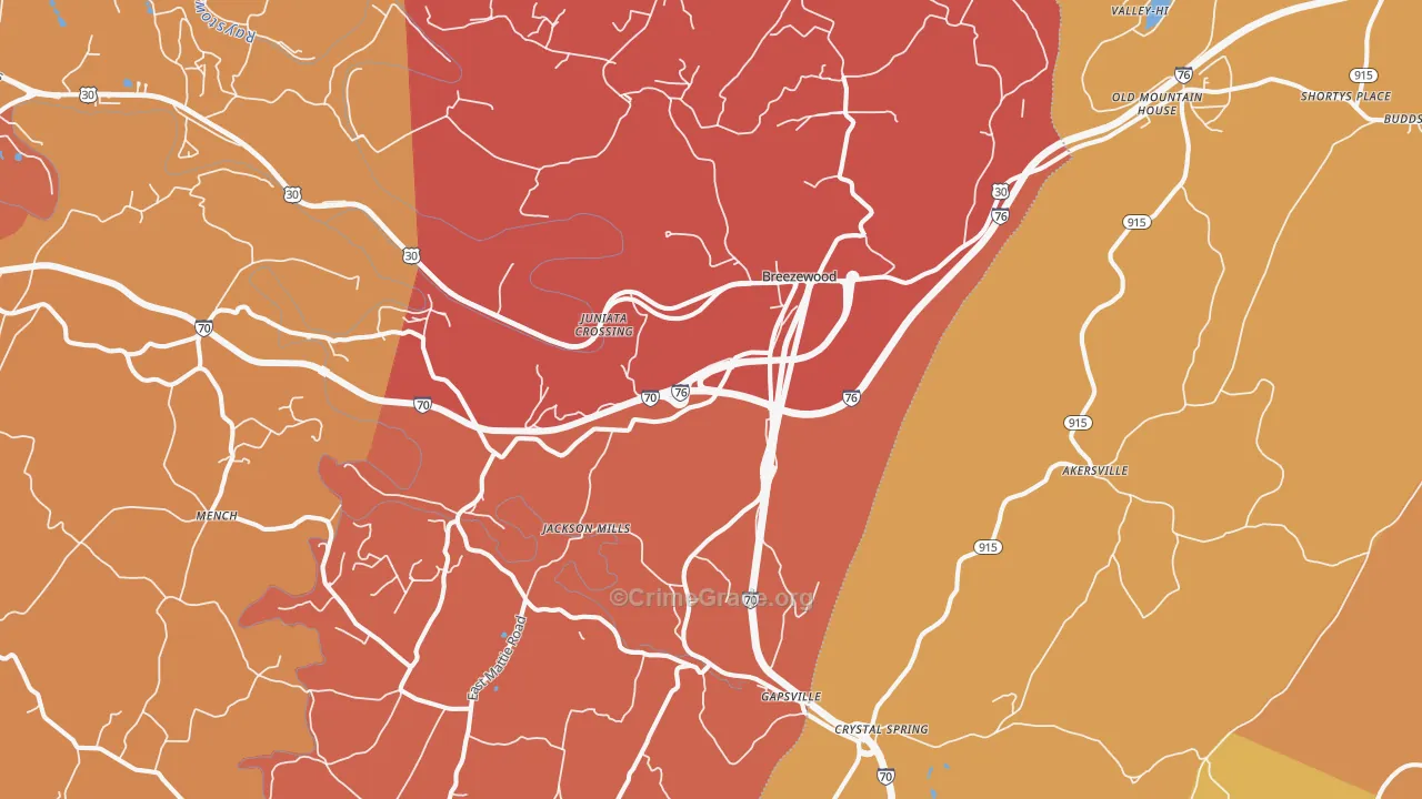 Breezewood, PA Map of Arson Rates