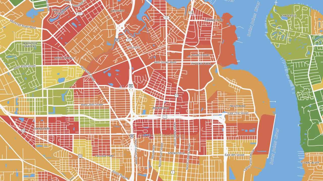 Brentwood, Jacksonville, FL Map of Arson Rates