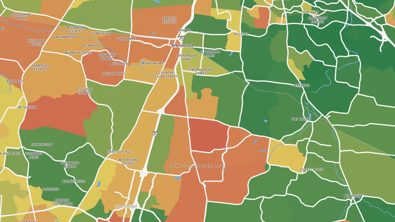 Brentwood, TN Map of Arson Rates