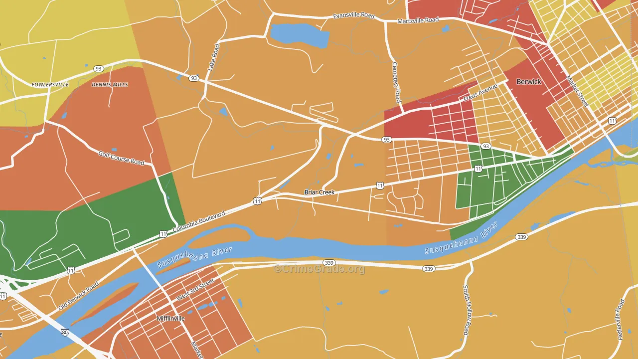 Briar Creek, PA Map of Arson Rates
