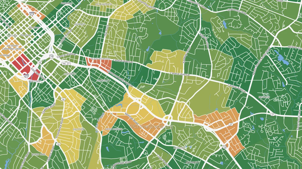Briarcreek-Woodland, Charlotte, NC Map of Arson Rates