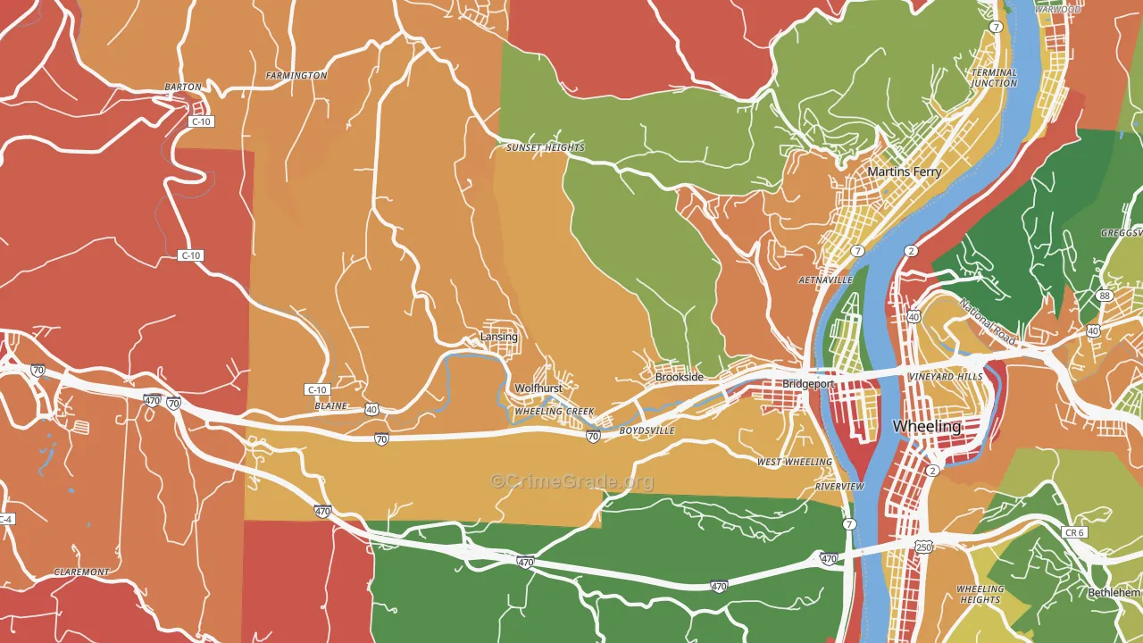 Bridgeport, OH Map of Arson Rates