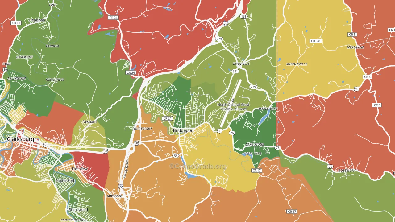 Bridgeport, WV Map of Arson Rates