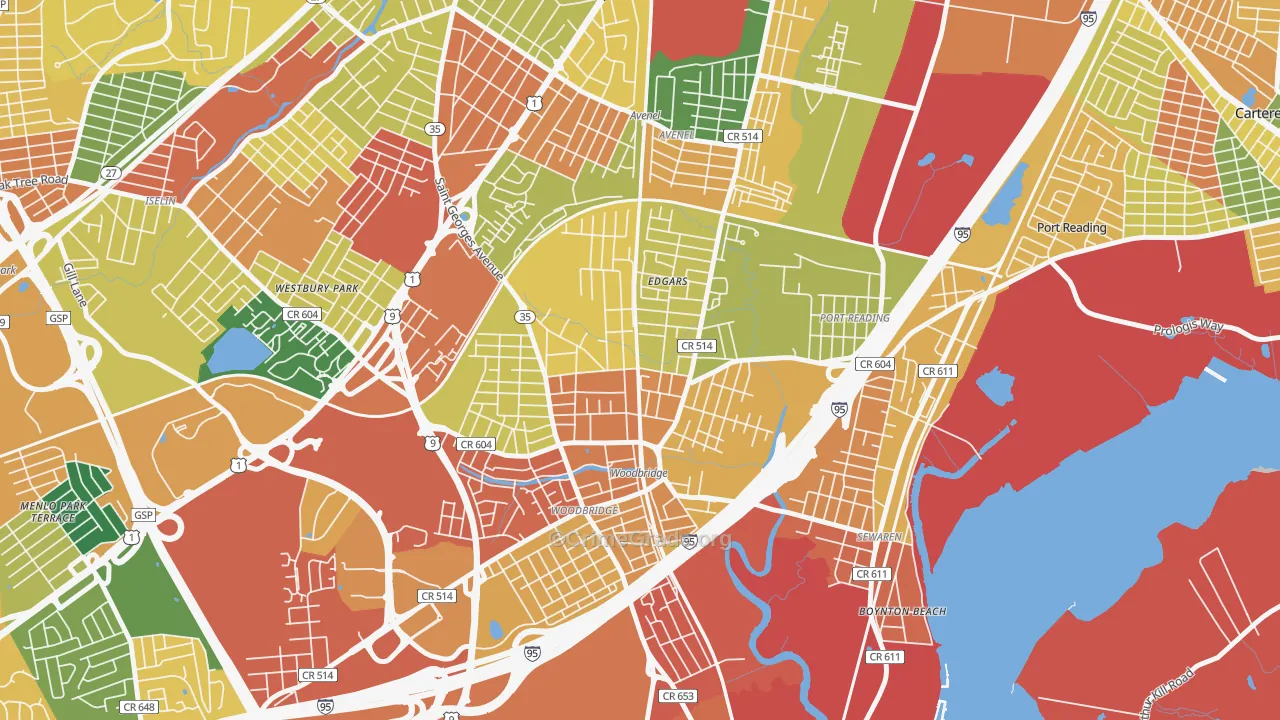 Bridgeton, Woodbridge, NJ Map of Arson Rates