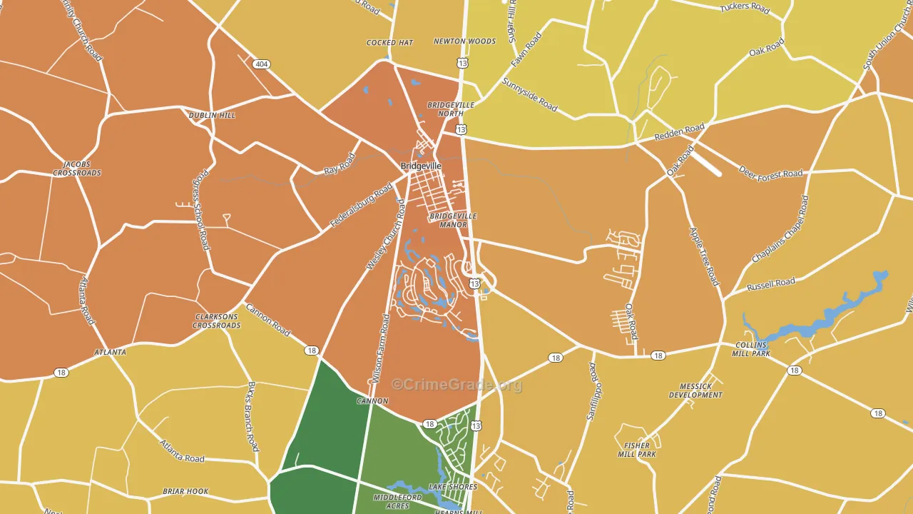Bridgeville, DE Map of Arson Rates