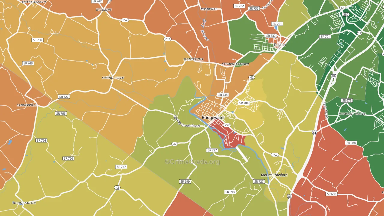 Bridgewater, VA Map of Arson Rates