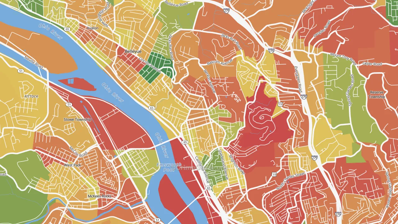 Brighton Heights, Pittsburgh, PA Map of Arson Rates