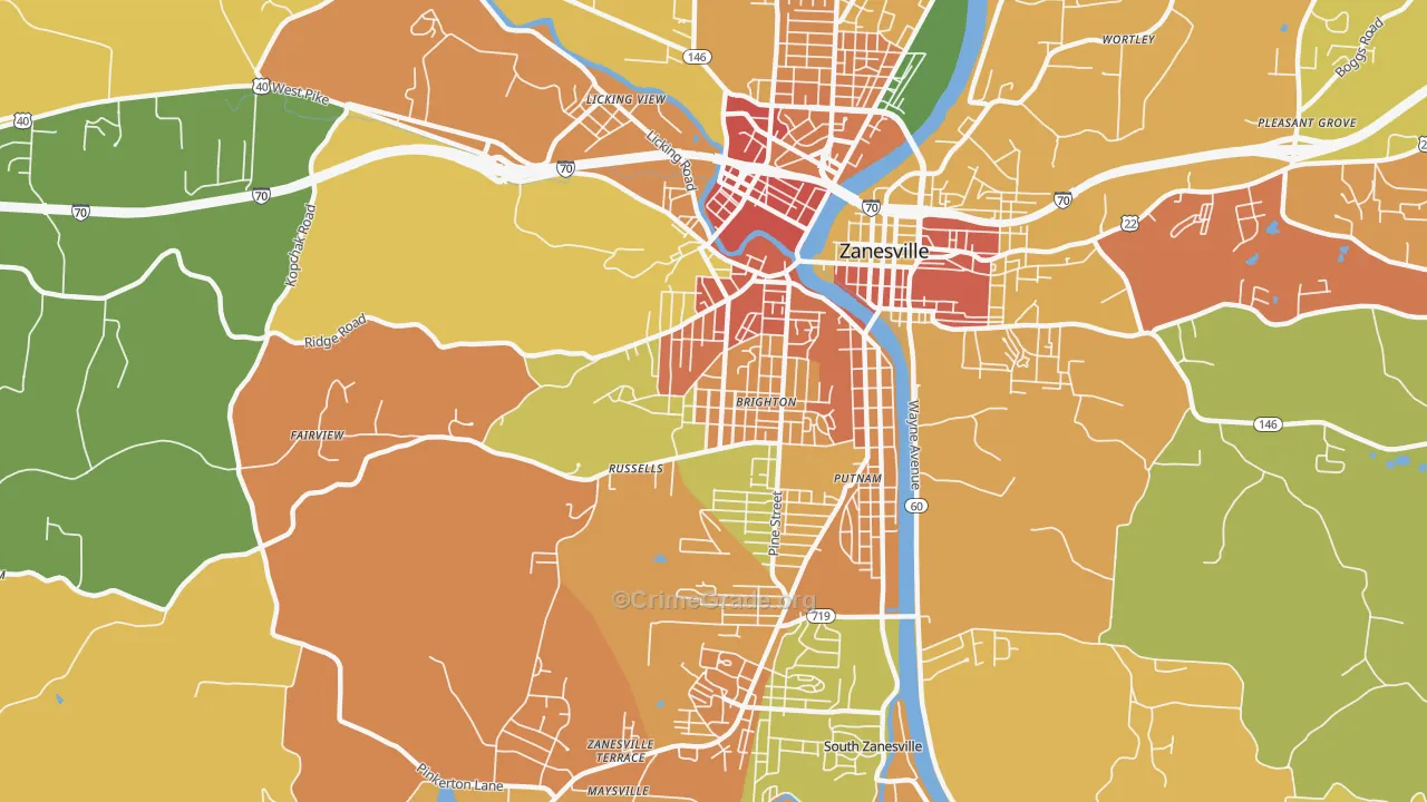 Brighton Historic District, Zanesville, OH Map of Arson Rates