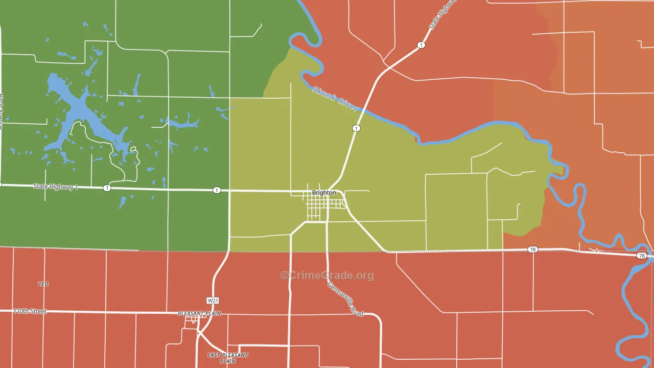 Brighton, IA Map of Arson Rates