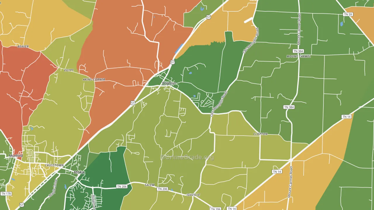Brighton, TN Map of Arson Rates