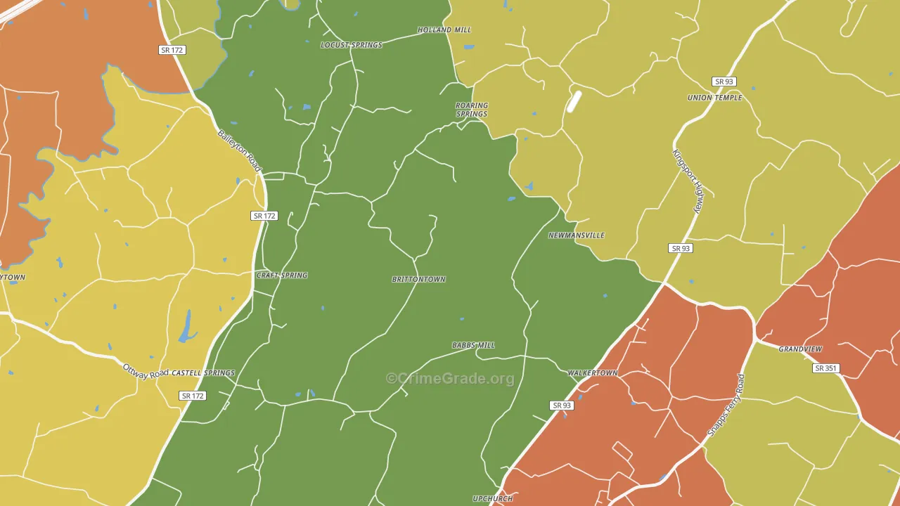 Brittontown, TN Map of Arson Rates