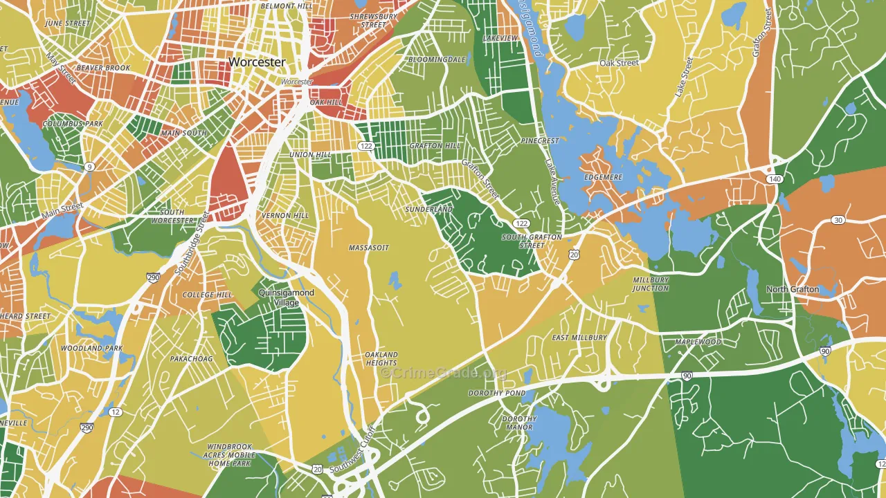 Broadmeadow Brook, Worcester, MA Map of Arson Rates