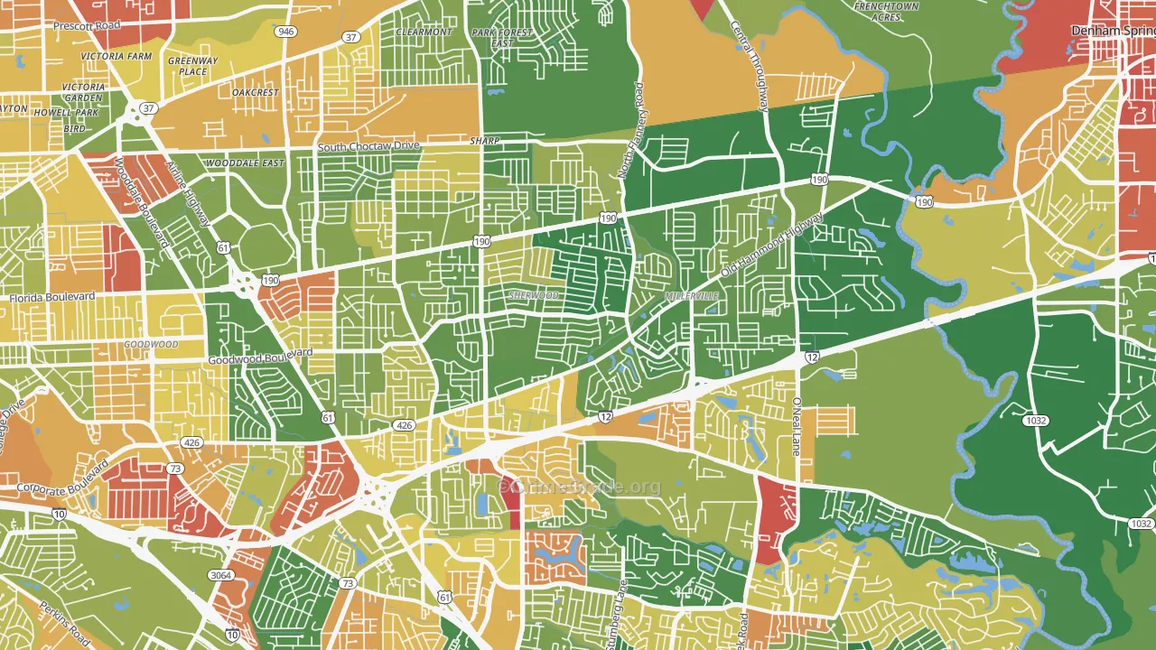 Broadmoor-Sherwood, Baton Rouge, LA Map of Arson Rates