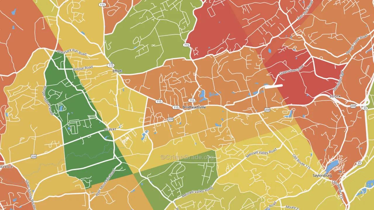 Brodheadsville, PA Map of Arson Rates