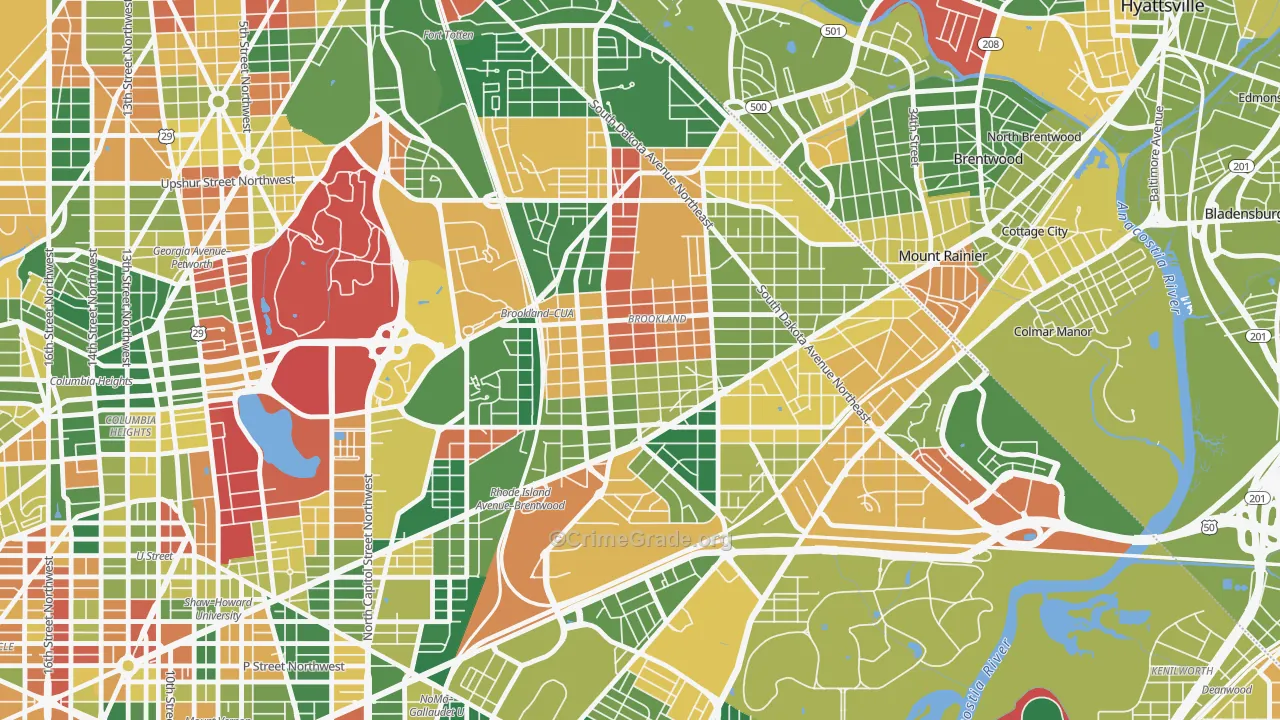 Brookland, Washington, DC Map of Arson Rates