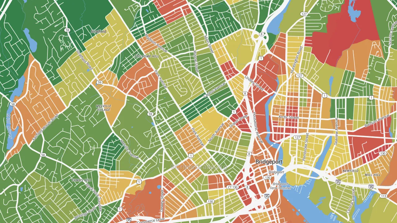 Brooklawn-St. Vincent, Bridgeport, CT Map of Arson Rates