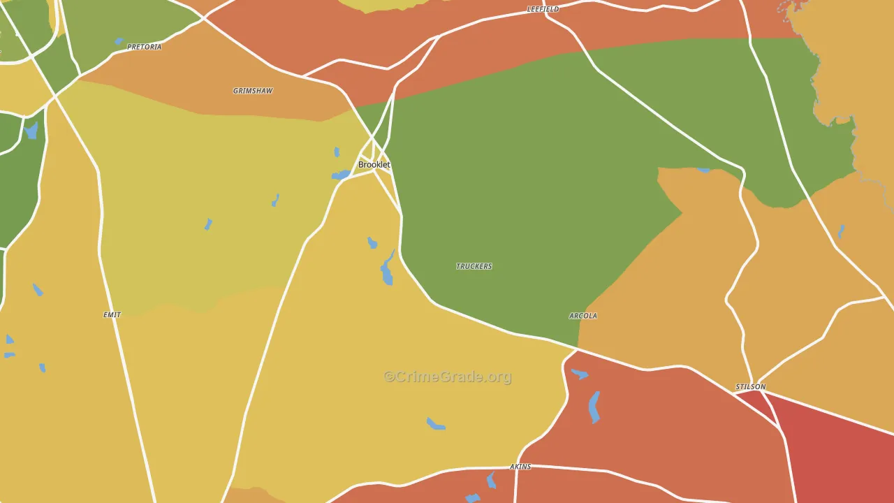 Brooklet, GA Map of Arson Rates