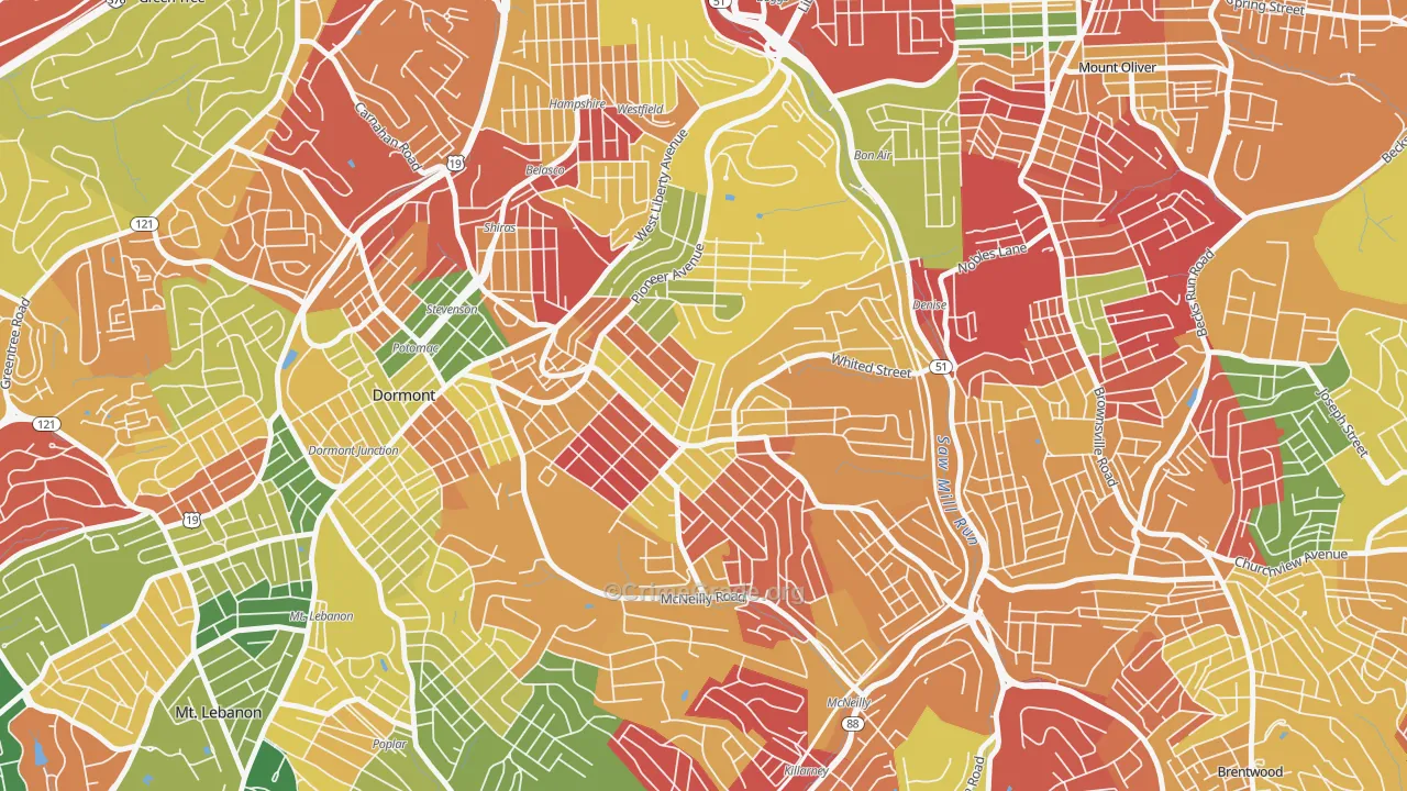 Brookline, Pittsburgh, PA Map of Arson Rates