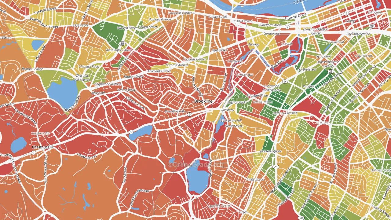 Brookline Village, Brookline, MA Map of Arson Rates