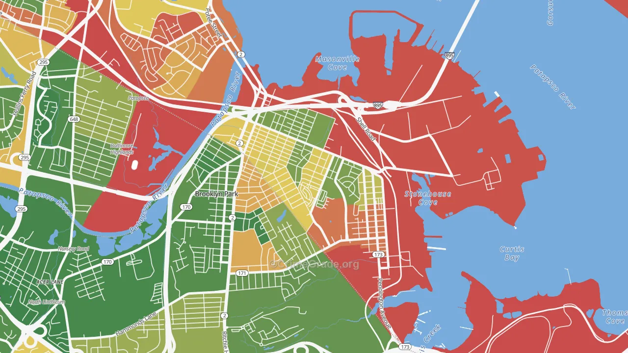 Brooklyn-Curtis Bay, Brooklyn, MD Map of Arson Rates