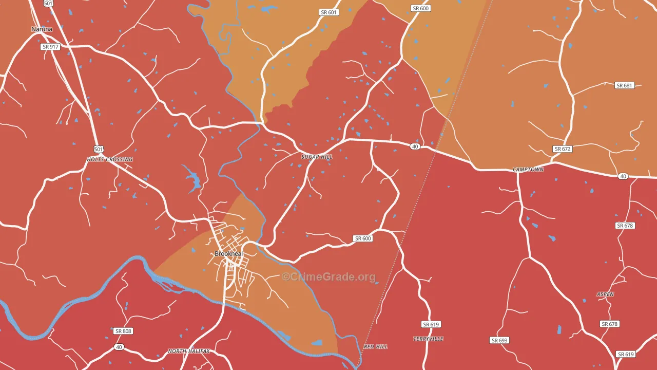 Brookneal, VA Map of Arson Rates