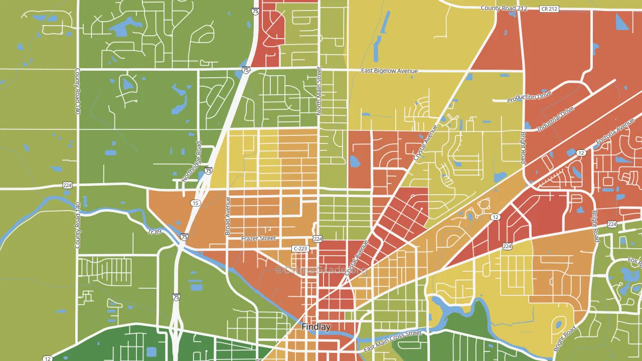 Brookside, Findlay, OH Map of Arson Rates