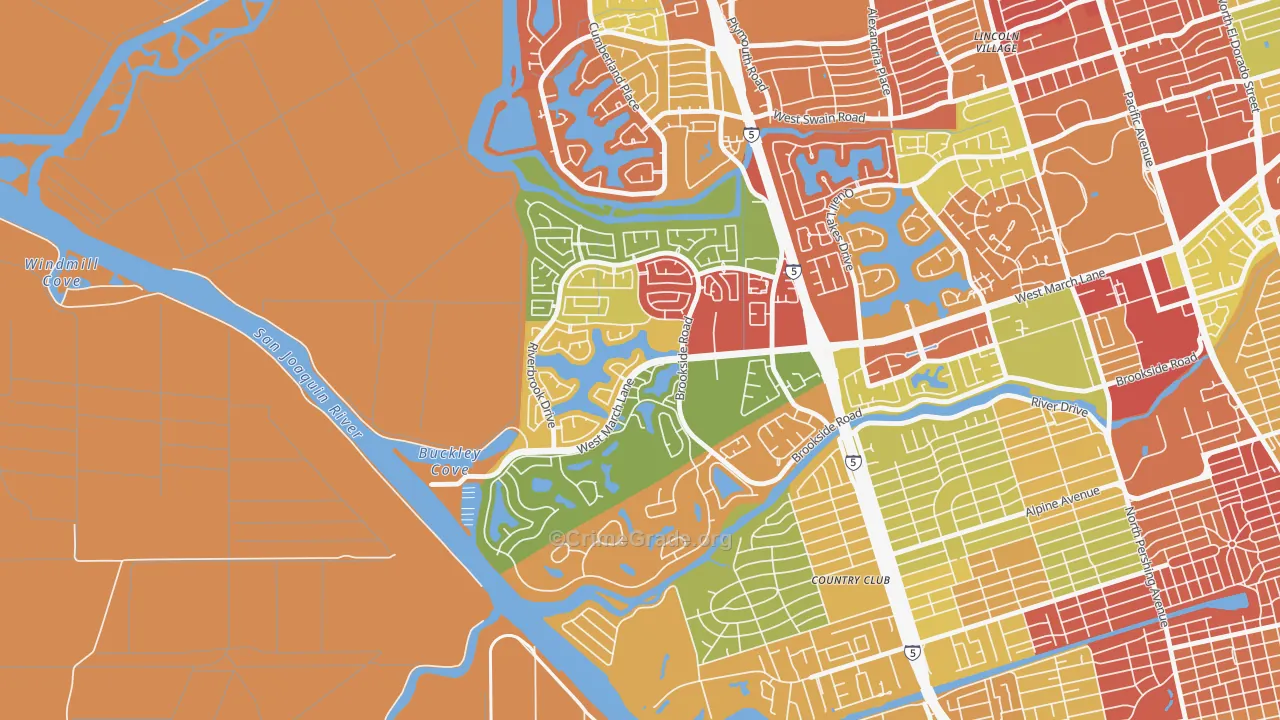 Brookside, Stockton, CA Map of Arson Rates