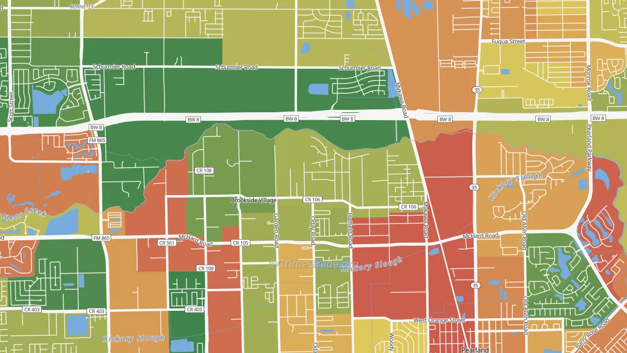 Brookside Village, TX Map of Arson Rates