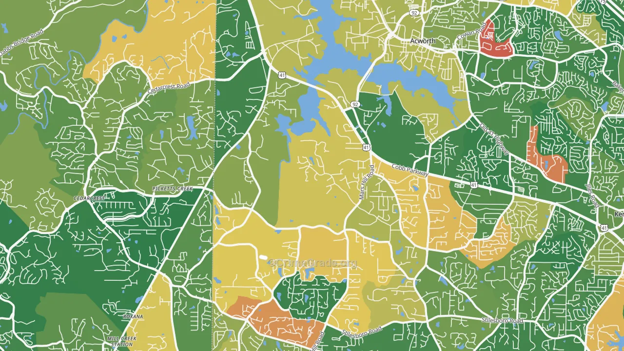 Brookwood, Acworth, GA Map of Arson Rates