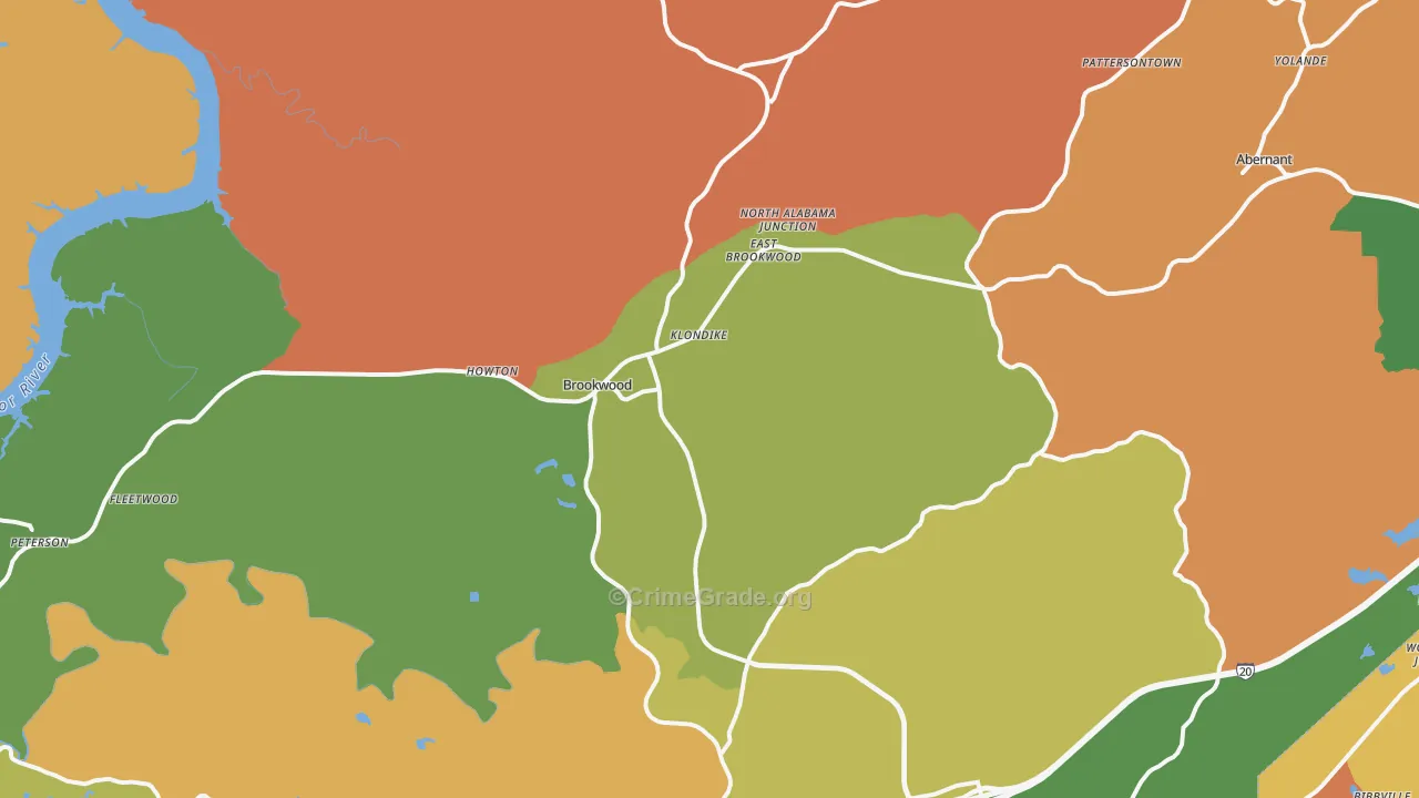 Brookwood, AL Map of Arson Rates