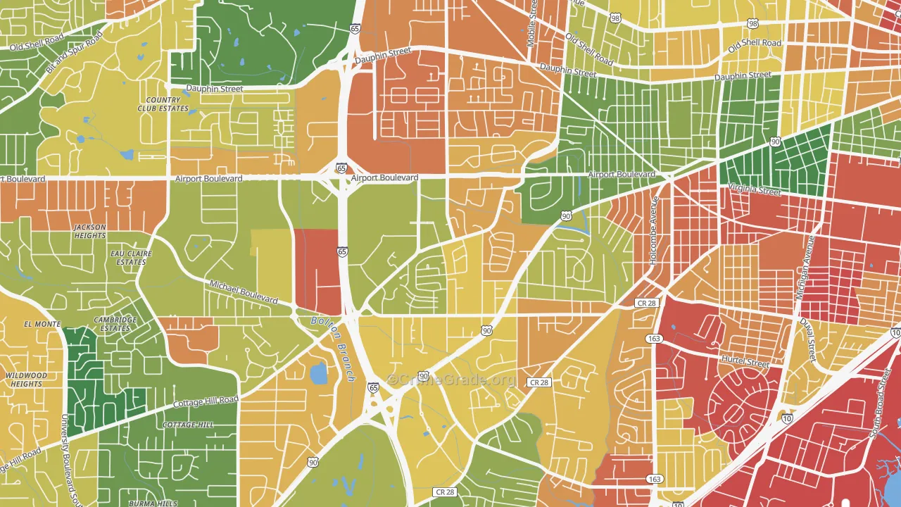 Brookwood, Mobile, AL Map of Arson Rates