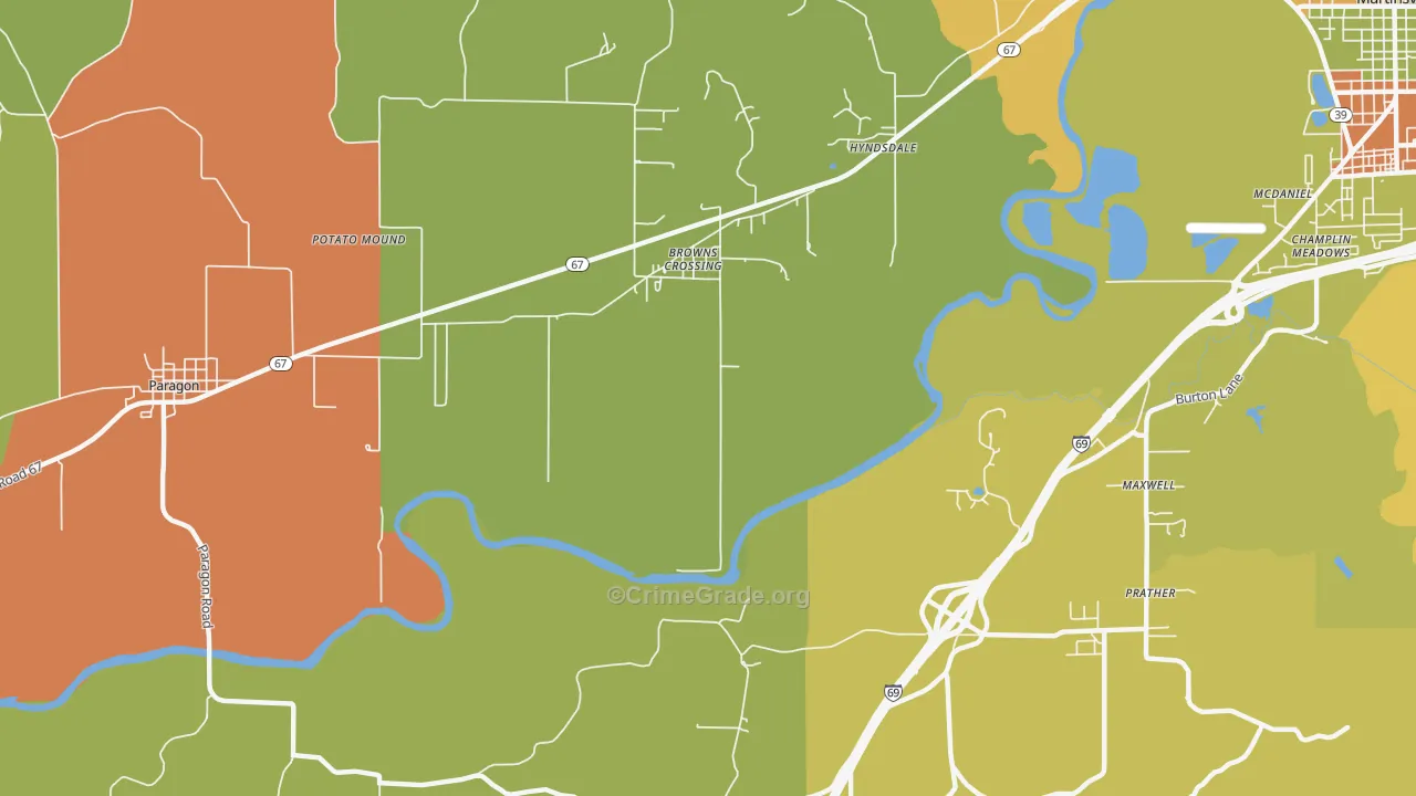 Browns Crossing, IN Map of Arson Rates