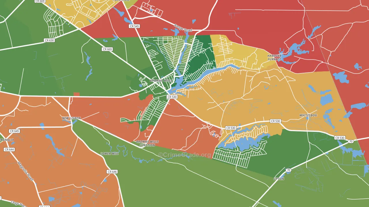 Browns Mills, NJ Map of Arson Rates