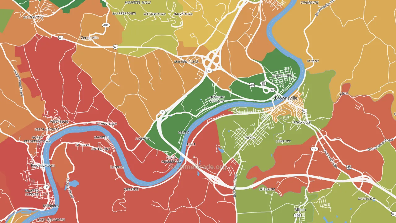 Brownsville, PA Map of Arson Rates