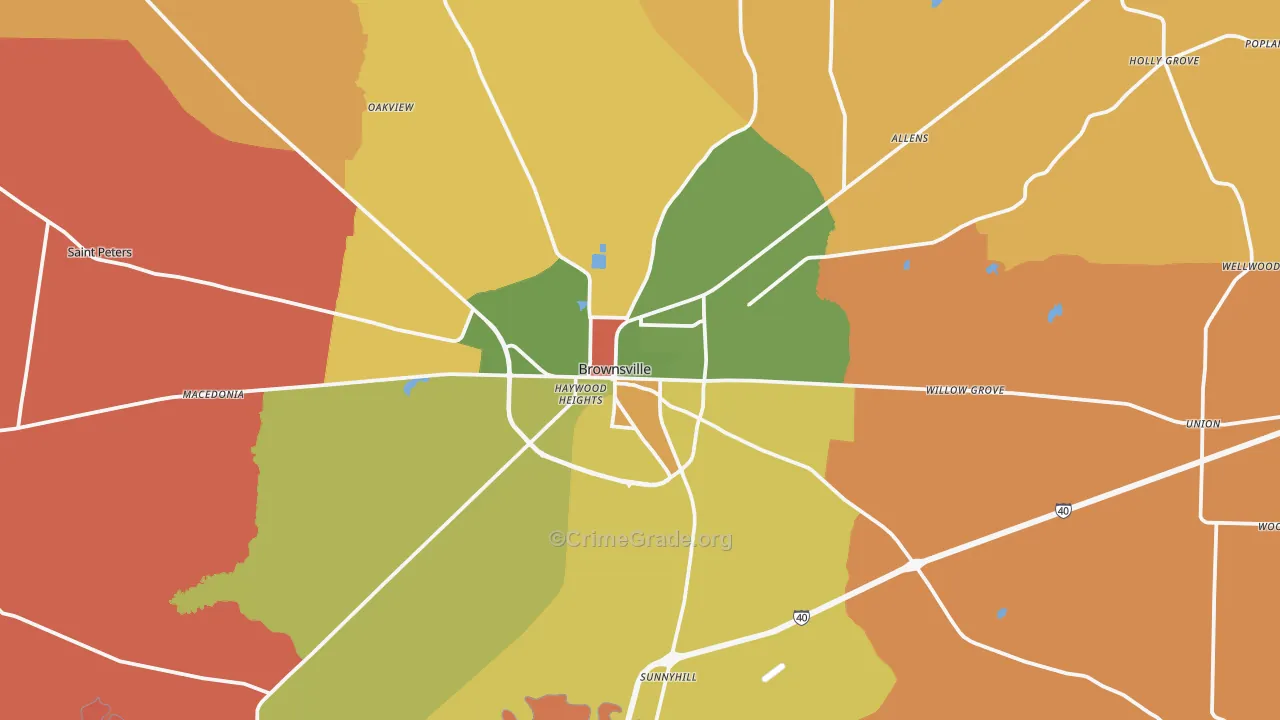 Brownsville, TN Map of Arson Rates