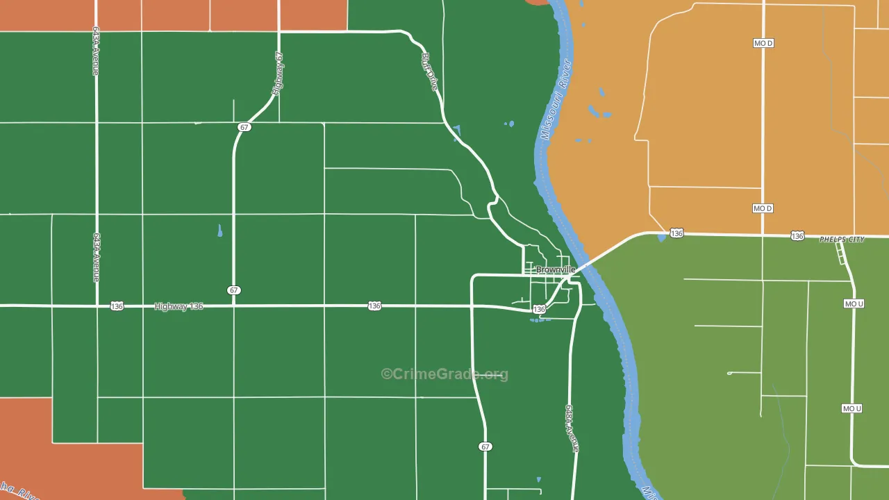 Brownville, NE Map of Arson Rates
