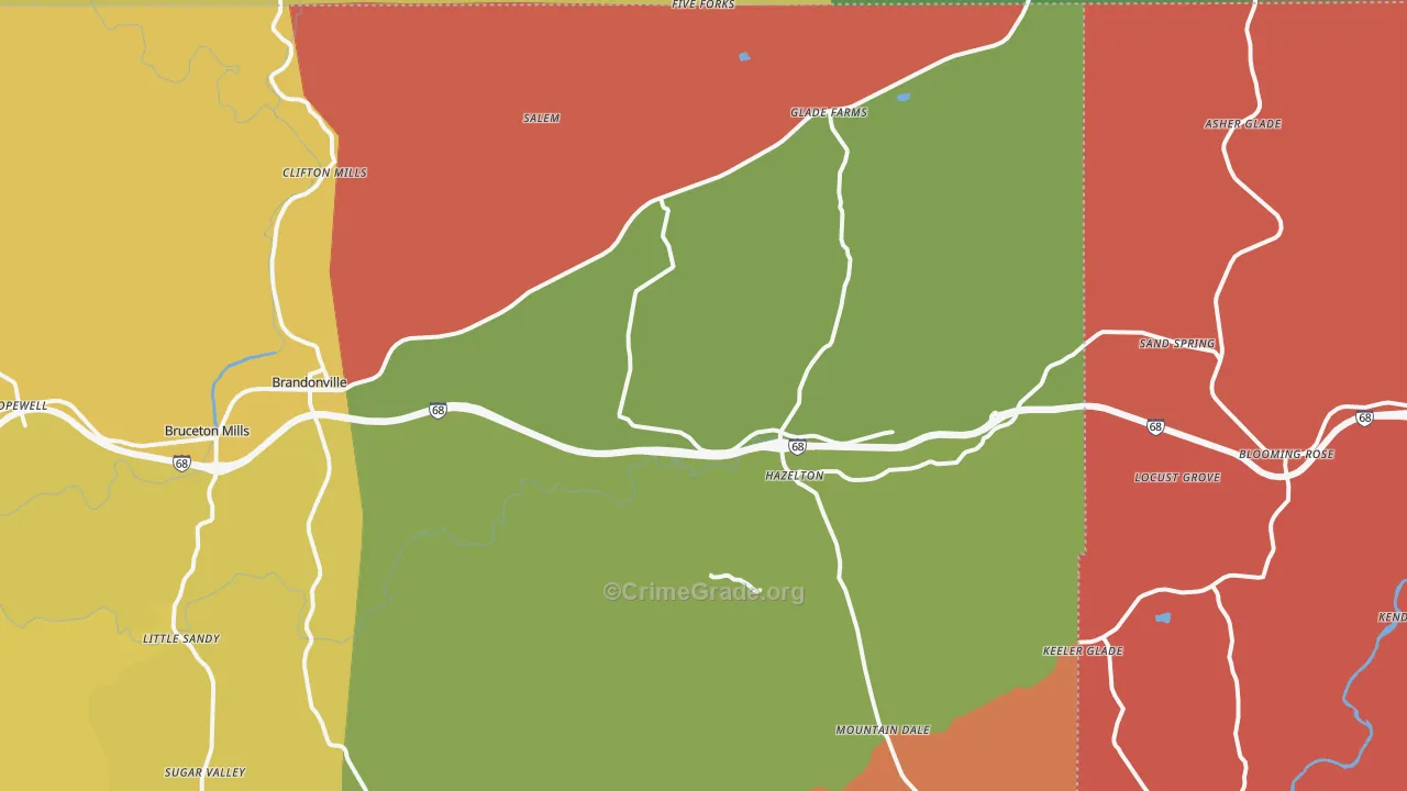 Bruceton Mills, WV Map of Arson Rates