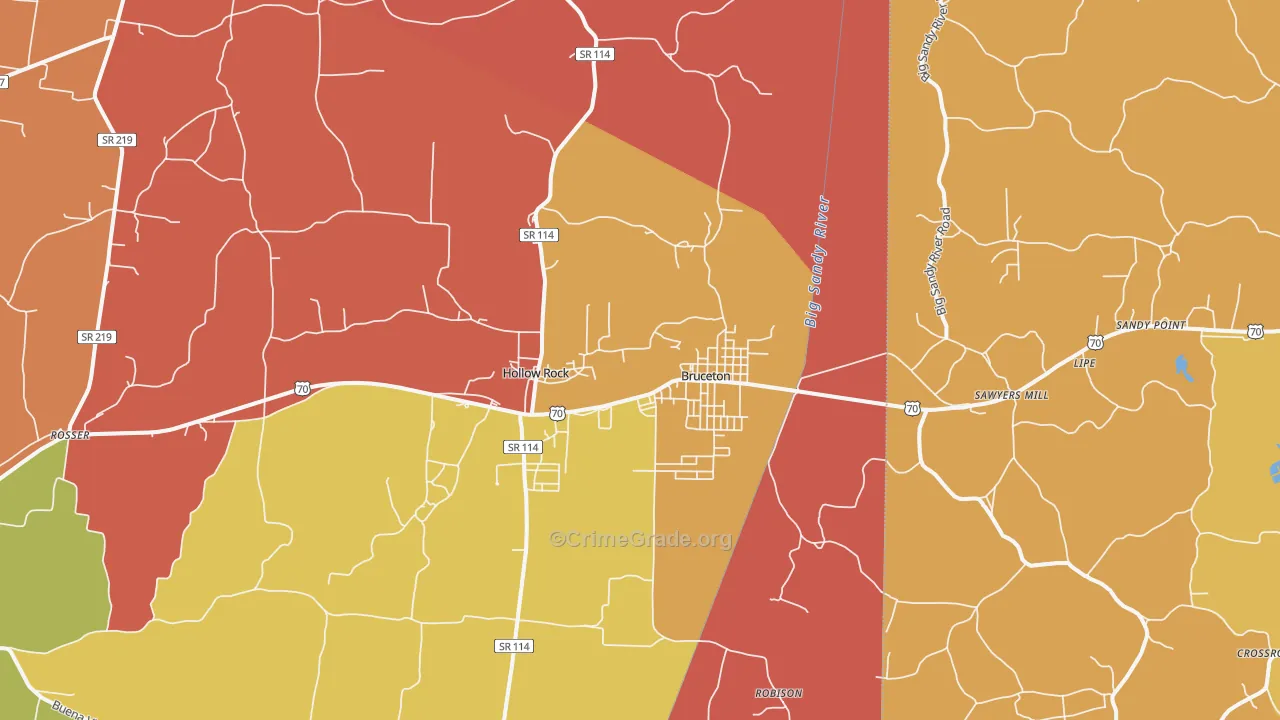 Bruceton, TN Map of Arson Rates
