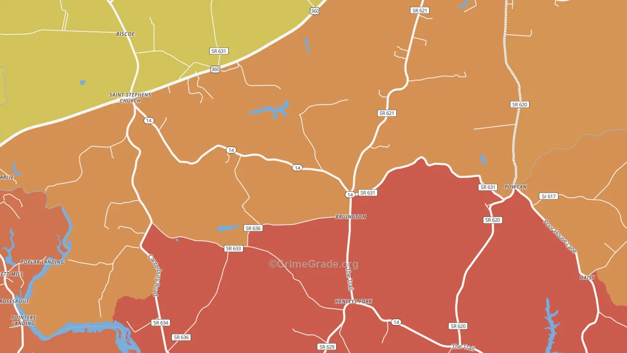 Bruington, VA Map of Arson Rates