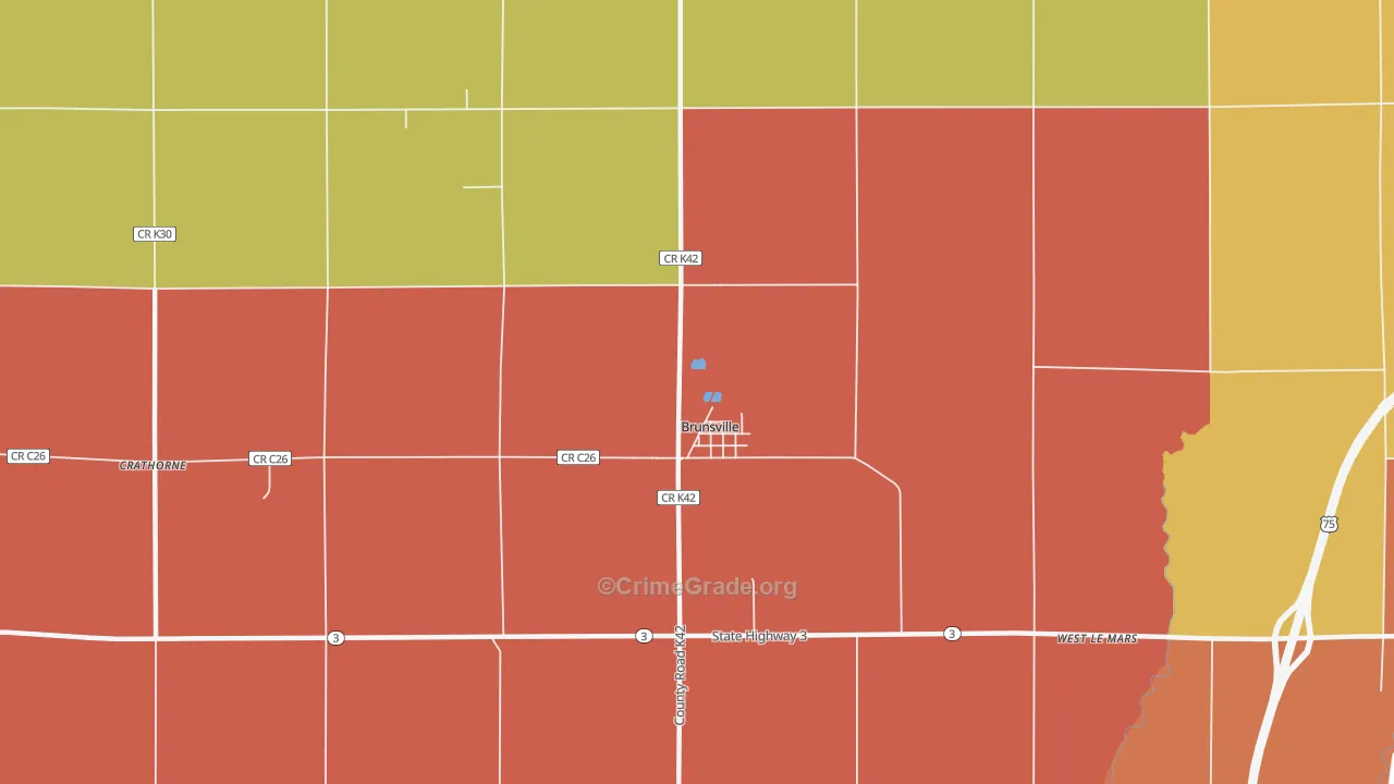 Brunsville, IA Map of Arson Rates