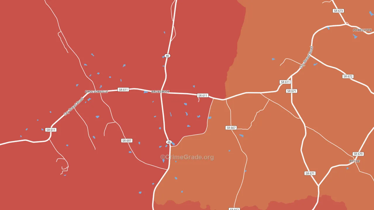 Brunswick, VA Map of Arson Rates