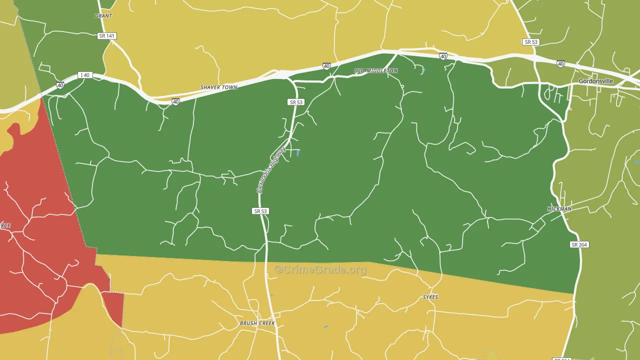 Brush Creek, TN Map of Arson Rates