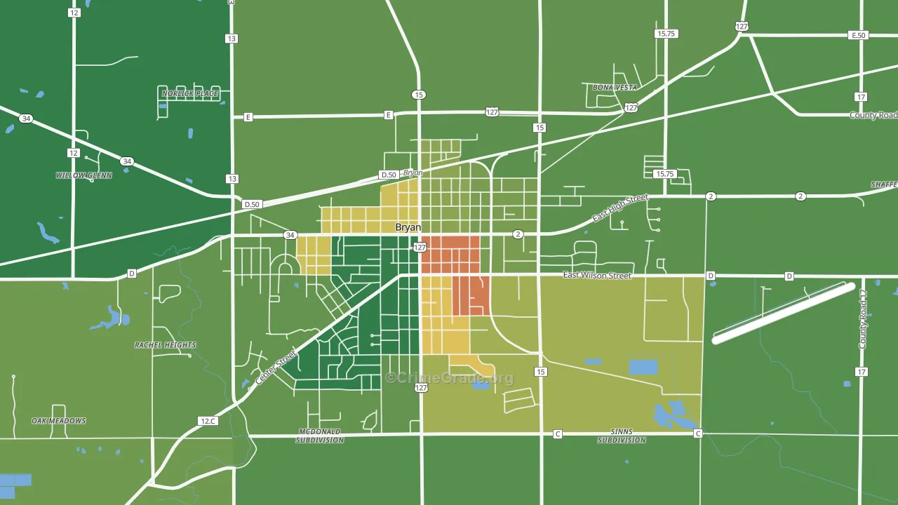 Bryan Downtown Historic District, Bryan, OH Map of Arson Rates