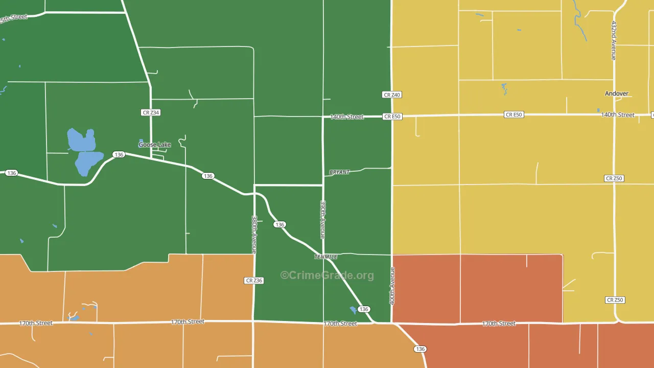 Bryant, IA Map of Arson Rates