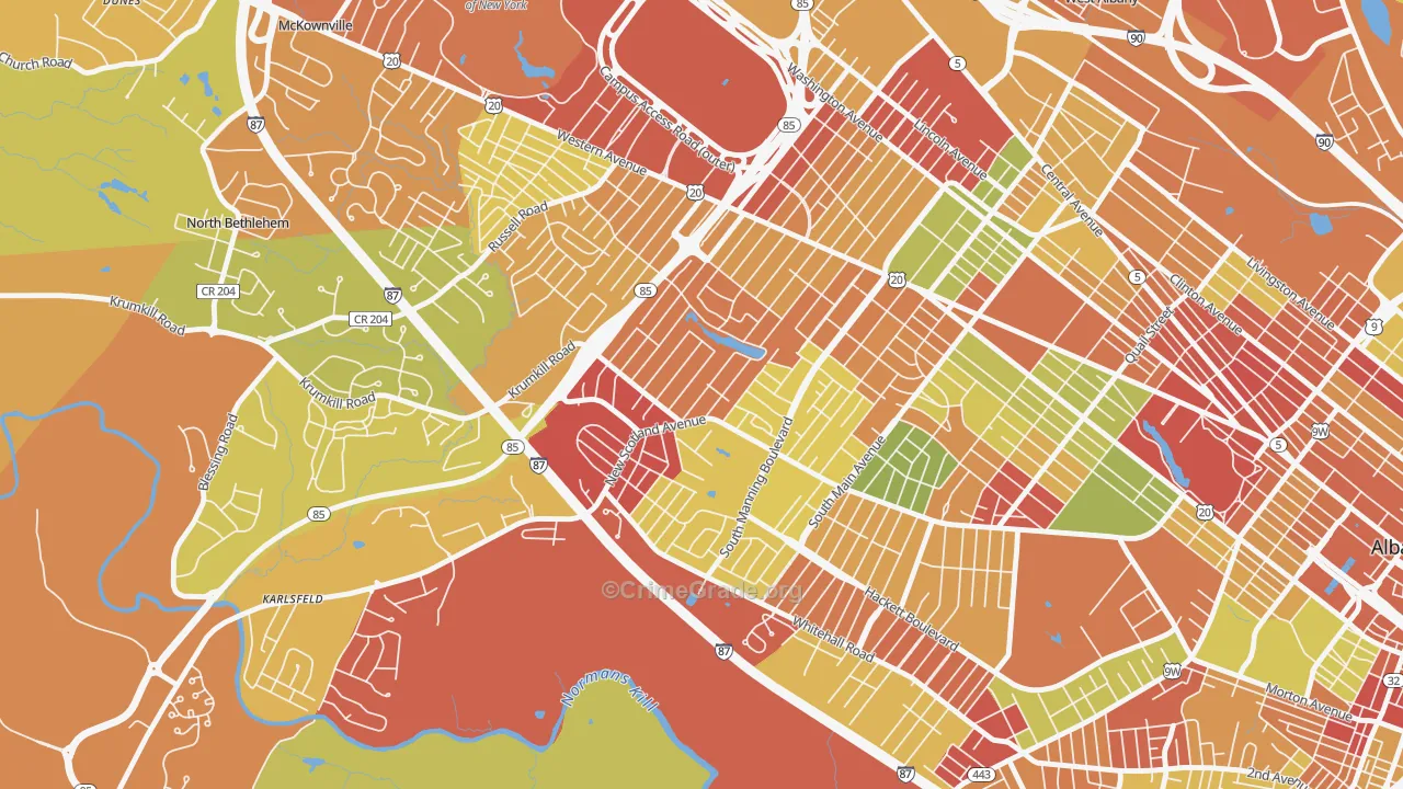 Buckingham Lake-Crestwood, Albany, NY Map of Arson Rates
