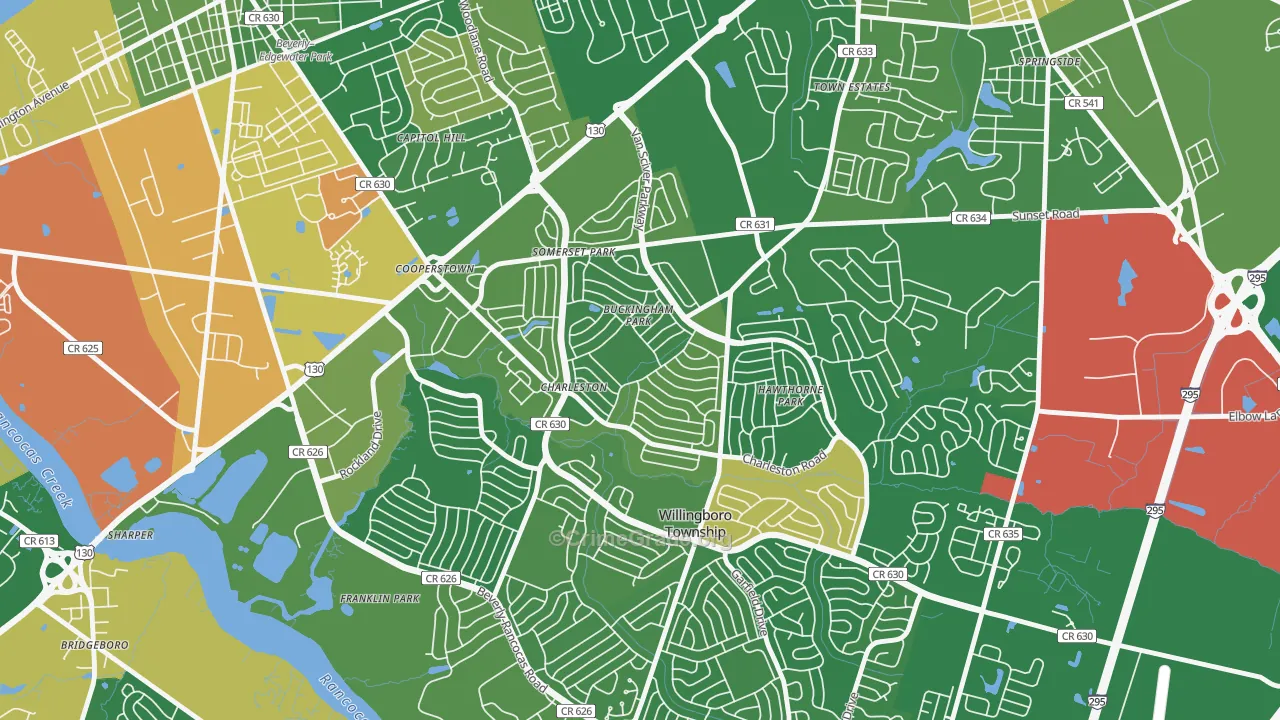 Buckingham Park, Willingboro, NJ Map of Arson Rates