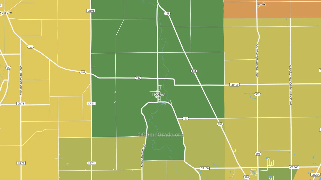 Buckland, OH Map of Arson Rates