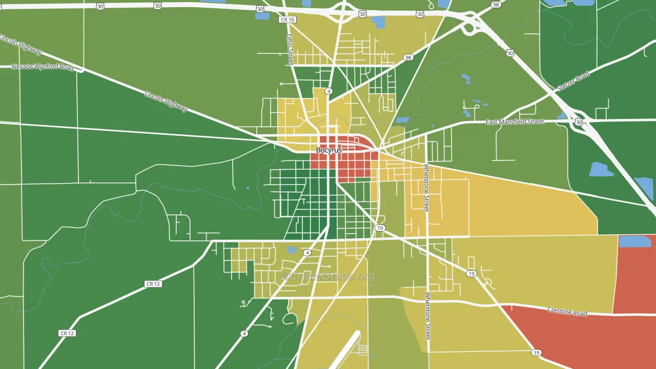 Bucyrus Commercial Historical District, Bucyrus, OH Map of Arson Rates